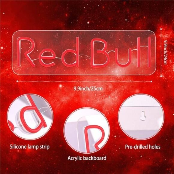 Red Bull Energy Drink Neon Sign for Wall Decor Acrylic LED Neon Light Home Bar - Picture 3 of 7